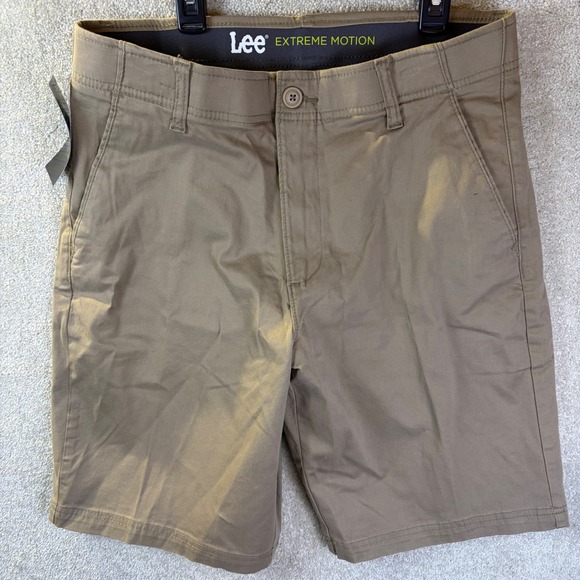 Lee Other - Lee Extreme Motion Shorts Men 32x10 Tan Khaki Chino Stretch Flat Front 104183560